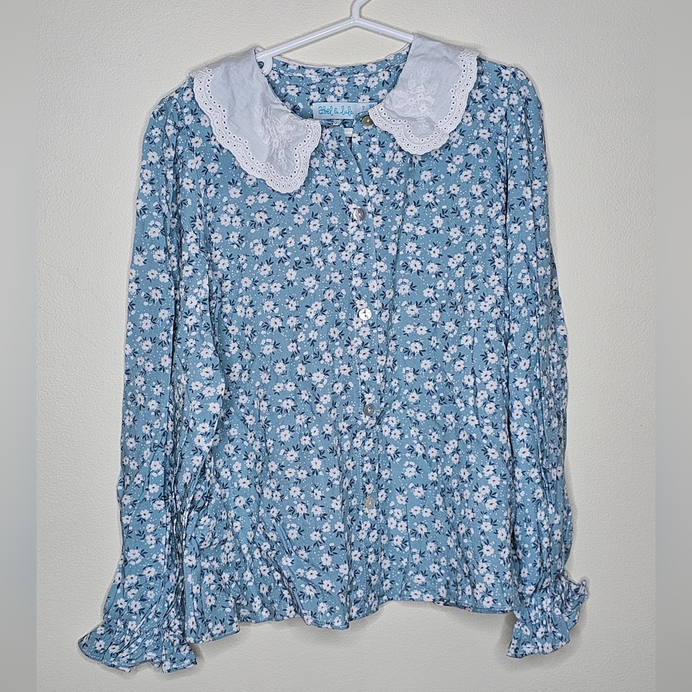 Abel and Lula girls size 7 floral patterned long sleeve collared blouse